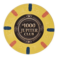 43mm size clay poker chip with 'Jupiter Club' branding on a white background - $1000 denomination