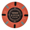43mm size clay poker chip with 'Jupiter Club' branding on a white background - $5000 denomination