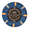 43mm size clay poker chip with 'Jupiter Club' branding on a white background - $50 denomination
