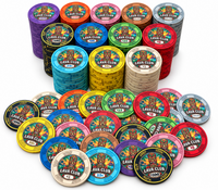 Lava Club ceramic poker chips - complete set group shot with piles and stacks