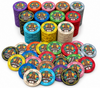 Lava Club ceramic poker chips - complete set group shot with piles and stacks