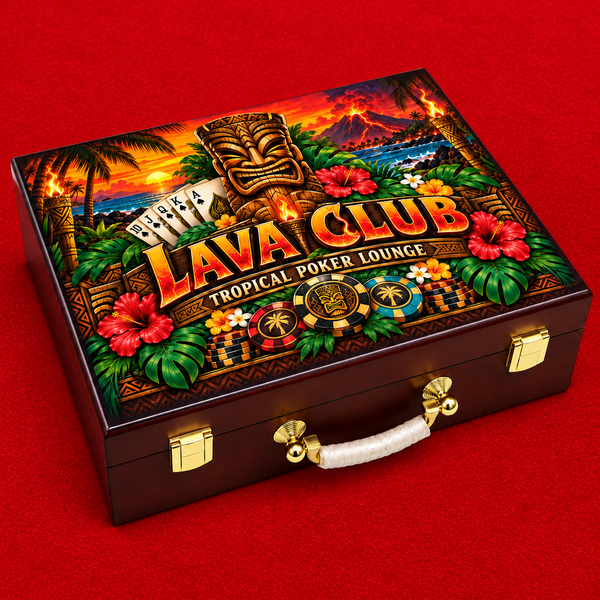 Lava Lounge ceramic poker chip case, wood mahogany, 500 capacity