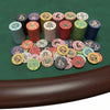 Lotus Lounge ceramic poker chips, show on poker table, full set