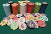 Lotus Lounge Ceramic Poker Chips displaying all denominations