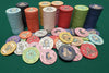 Lotus Lounge Ceramic Poker Chips displaying all denominations