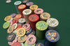 Lotus Lounge ceramic poker chips, top view of stacks