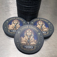 Lotus Lounge, ceramic poker chips, $100 denomination.