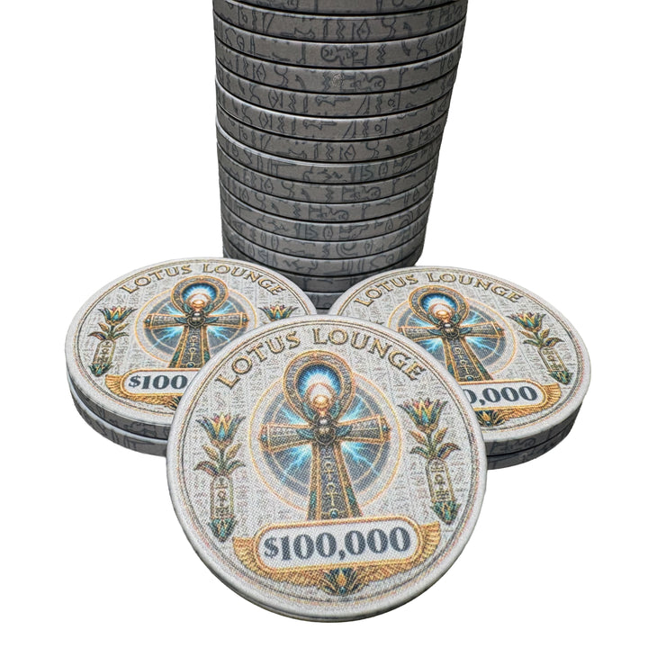 Lotus Lounge Ceramic Poker Chips, $100,000 denomination
