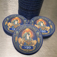 Lotus Lounge Ceramic Poker Chips. $50 denomination.