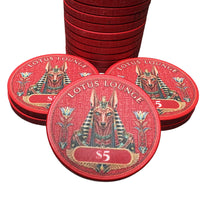 Lotus Lounge ceramic poker chips, $5 denomination
