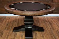 The Nighthawk Custom Poker Table, Black Melvin Style Pedestal Legs, Premium Wild Croc Vinyl Armrest, Stainless Steel Cupholders. and Black Suited Speed Cloth Playing Surface