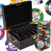 Phoenix 10 Gram Clay Poker Chips in Black Mahogany case - 500 Ct.