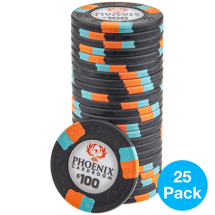 Phoenix 10 Gram Clay Poker Chips in Acrylic Carrier - 1000 Ct.