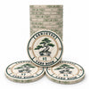 A stack of $1 Senjutsu card room ceramic poker chips with a green and beige design featuring a bonsai tree illustration, shown on a white background.
