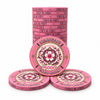 Stack of pink $5000 Senjutsu Card Room ceramic poker chips with a central floral chip design on a white background.