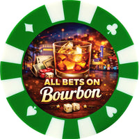All bets on Bourbon giant poker chip drink coaster - green