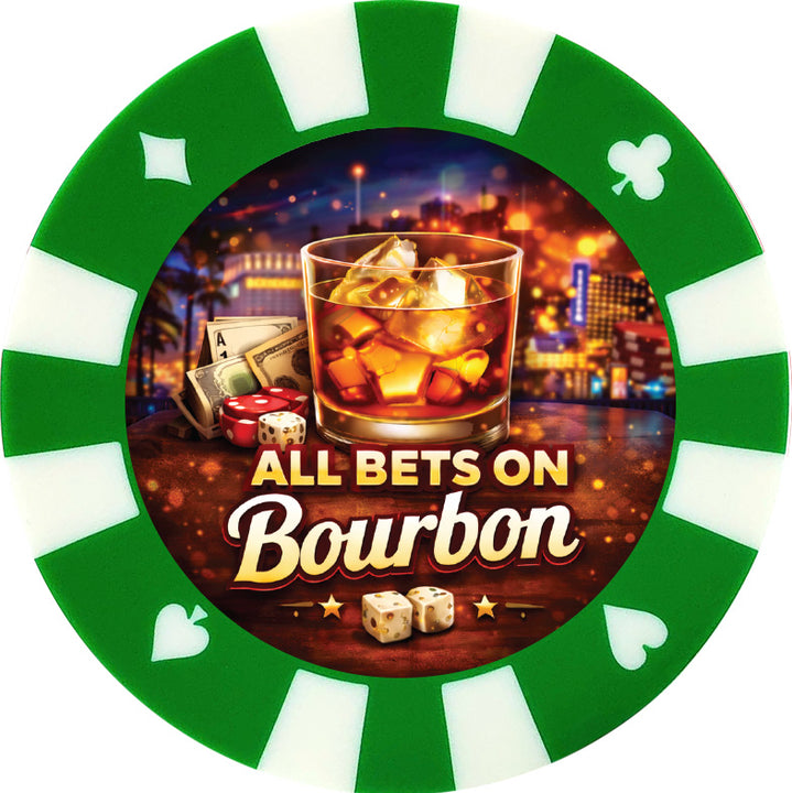All bets on Bourbon giant poker chip drink coaster - green