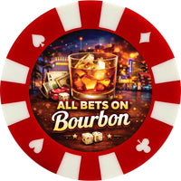 All bets on Bourbon giant poker chip drink coaster - red