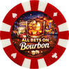 All bets on Bourbon giant poker chip drink coaster - red