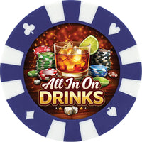 All-in on drinks giant poker chip drink coaster - blue