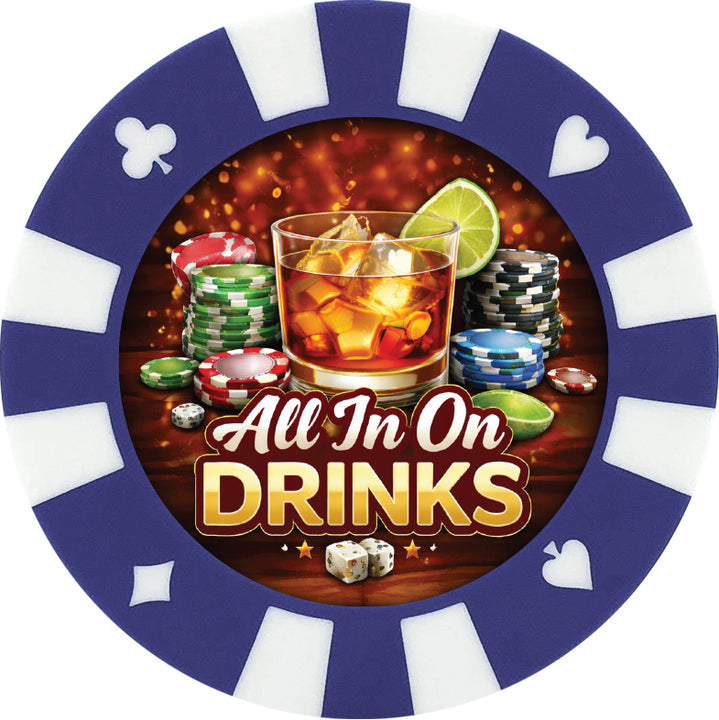 All-in on drinks giant poker chip drink coaster - blue