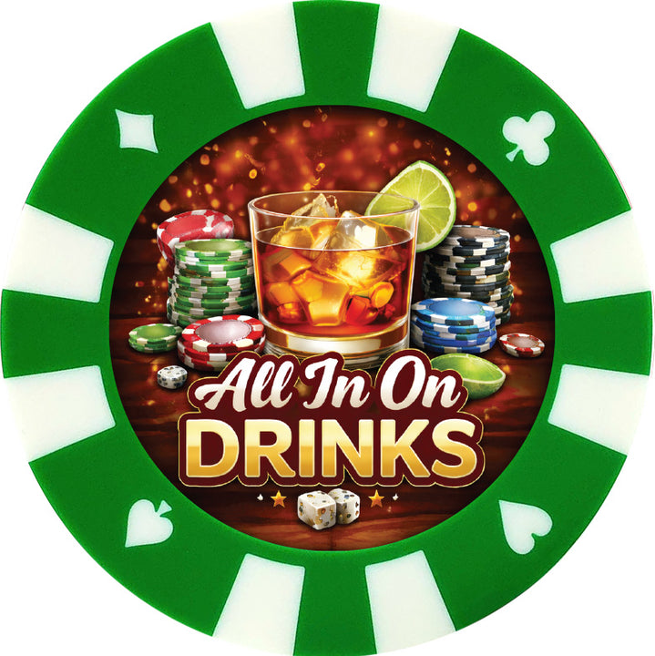 All in on drinks giant poker chip drink coaster - green