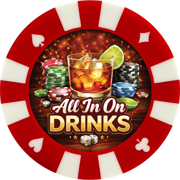 All In On Drinks giant poker chip drink coaster - red