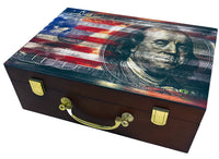 Dead Presidents -  Premium 500 Capacity Mahogany Wood Poker Chips Case - Front Corner View
