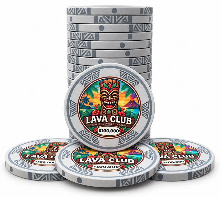 Lava Club ceramic poker chips, gray color, $100,000 denomination