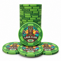 Lava Club ceramic poker chips, green color, $25 denomination