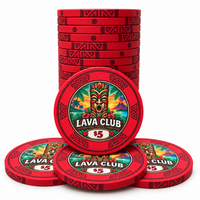 Lava Club ceramic poker chips, red color, $5 denomination
