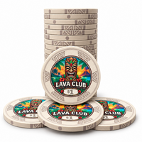 Lava Club ceramic poker chips, white color, $1 denomination