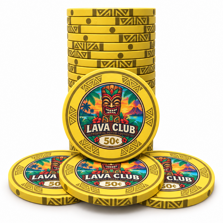 Lava Club ceramic poker chips, yellow color, 50-cent denomination