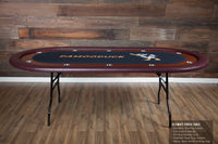 The Ultimate Custom Poker Table With Exotic Vinyl Armrest, Stainless Steel Cupholders, and Custom Printed Playing Surface