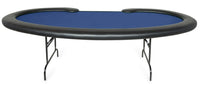 The Prestige Folding Leg Custom Poker Table With Standard Black Vinyl Armrest, Without Cupholders, And Blue Velveteen Playing Surface 