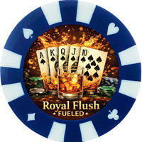 Royal Flush fueled giant poker chip drink coaster - blue