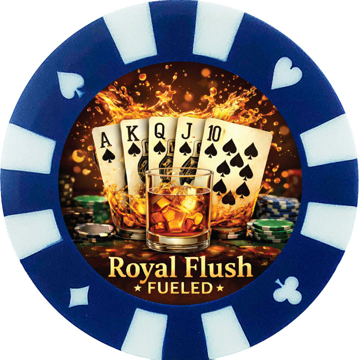 Royal Flush fueled giant poker chip drink coaster - blue