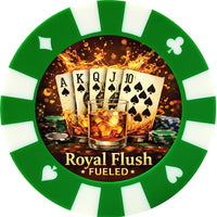 Royal Flush fueled giant poker chip drink coaster - green