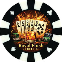 Royal Flush fueled giant poker chip drink coaster - black.