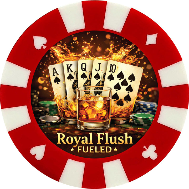 Royal Flush fueled giant poker chip drink coaster - red