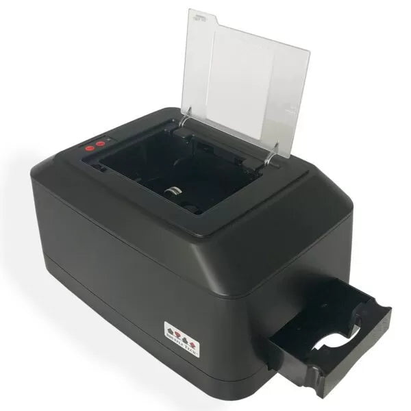 Shuffle Tech sT-1000 fully automatic card shuffler, side view with top open