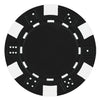 Black striped dice poker chip with white accents on a white background.