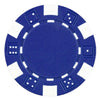 Blue striped dice poker chip with white accents on a white background.