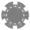 Gray striped dice poker chip with white accents on a white background.