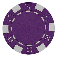 Purple striped dice poker chip with white accents on a white background.