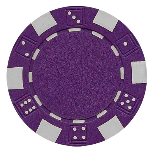 Purple striped dice poker chip with white accents on a white background.