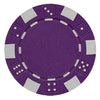 Purple striped dice poker chip with white accents on a white background.