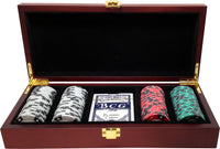 Custom Printed Mahogany Wood Poker Chip Set with 13 Gram Clay Infinity Poker Chips - 100 Chips