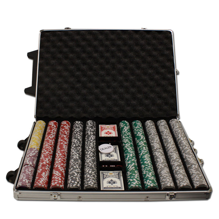 Ace King Suited 14 Gram Clay Poker Chips in Rolling Aluminum Case - 1000 Ct.