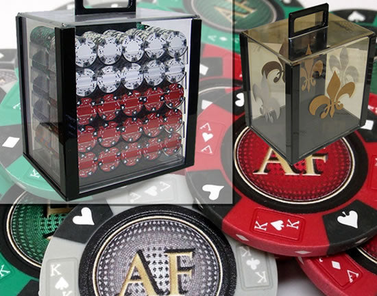 Custom Printed Acrylic Poker Chip Set with 14 Gram Clay Ace King & Suits Poker Chips - 1000 Chips